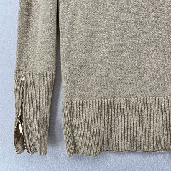 CARMEN Sweater L MARC VALCO Cowl Neck Metallic Pullover Rayon Blend Beige Gold - Picture 7 of 14